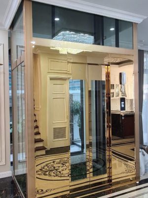 Mẫu thang máy gia đình cửa gương